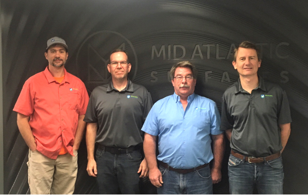 (From right to left) Laurent Claudel, president and owner of Mid-Atlantic Surfaces, took over the business in 2015 and utilized his management team (David Hawk, Jeff Narron and Brandon Fields) along with other critical staff and key connections outside the business to expand it in numerous positive directions. Mid-Atlantic Surfaces