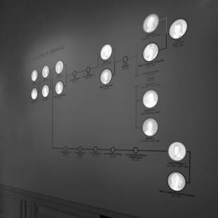 Figure 5 – One wall included an engraving of the family tree of the Burbons, which contained 15 portraits backlit to allow the faces of each to be seen in a sort of 3-D effect.